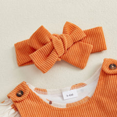 Baby Girl Pumpkin Long Sleeve Onesie, Dress & Headband Halloween Set