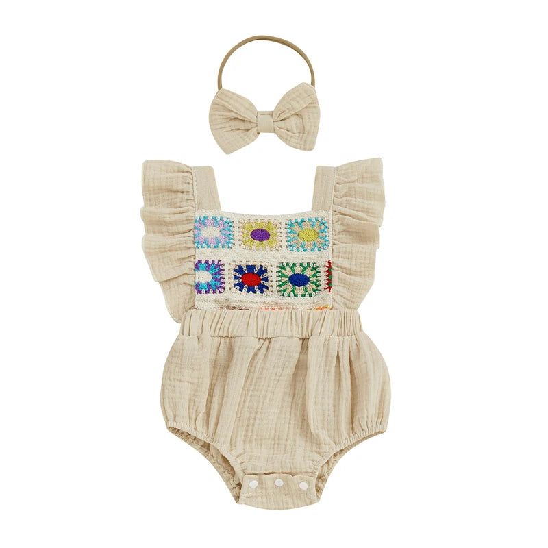 Summer Baby Girl Crochet Romper & Bow Headband