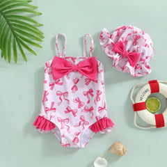 Baby Girl Watermelon Print Swimsuit With Hat