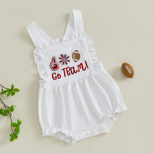 Baby Girl Overall Football Letter Embroidery Romper