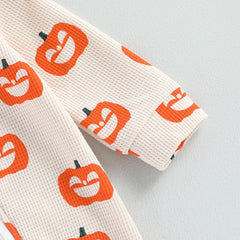 0–24M Baby Long Sleeve, Zipper, Fall/Halloween Pumpkin Romper