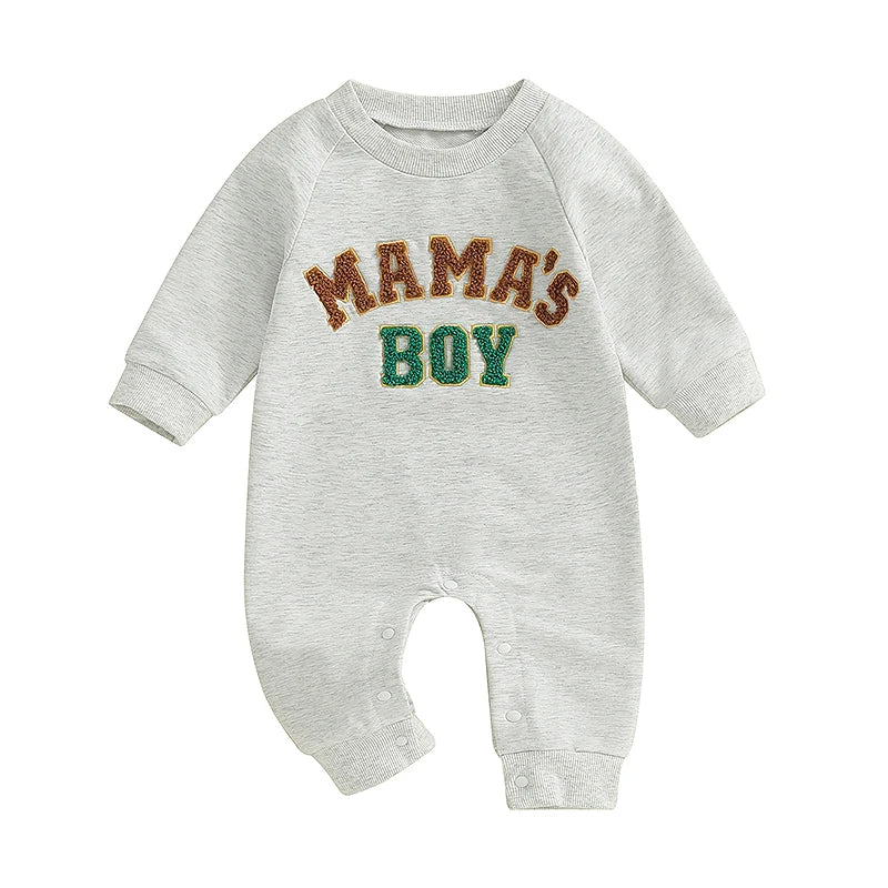 0-18M Baby Boy Long Sleeve, Full-Length with Letter Embroidery Fall Romper