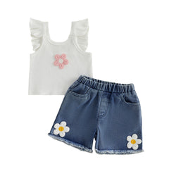 Baby Girls Flower Camisole with Denim Shorts Outfit