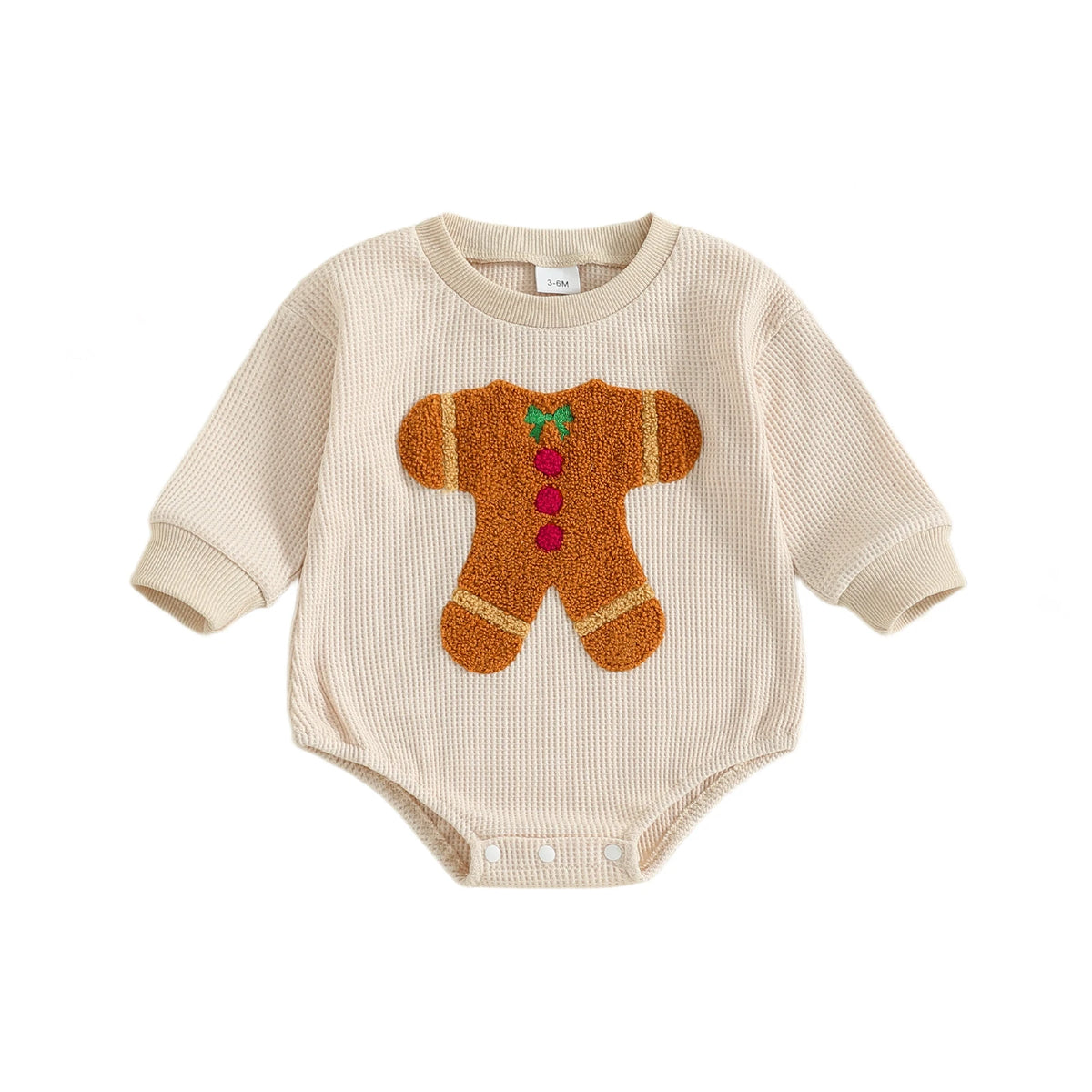 Unisex Baby Long Sleeve Gingerbread Man Embroidery Christmas Romper