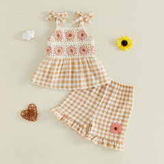 Baby Girl Sleeveless Plaid Print Outfit