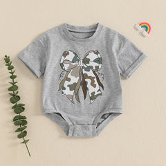 Baby Girl Bow-Print Loose-Fit Short-Sleeve Onesie