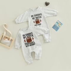 0–18M Baby Unisex “No Sundays We Watch Football with Daddy Mommy” Letter  Romper