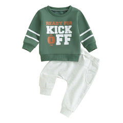 Toddler & Baby Boy Letter & Football Print Long Sleeve Pullover with Pants