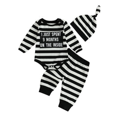 Baby Boys  Letter Print Romper, Striped Pants & Cap Halloween Outfit