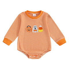 Newborn Pumpkin & Ghost Embroidery, Long Sleeve Fall Halloween Onesie