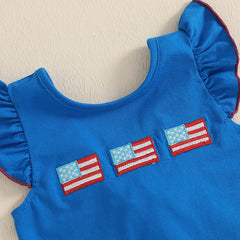 Baby Girls Independence Day Flag Embroidery Shorts Sets