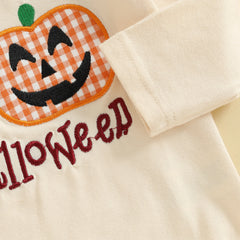 Baby Boys Pumpkin Onesie, Plaid Pants & Hat Halloween 3-Piece Outfit