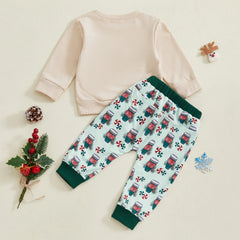 Toddler Baby Boy Coffee Print Sweatshirt & Pants Christmas Outfit