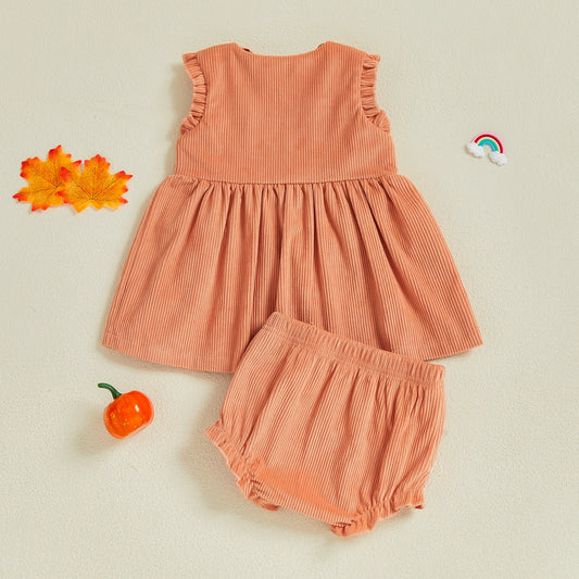 Baby Girl Sleeveless Top & Ruffle Shorts Pumpkin Halloween Set