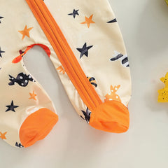 Baby Boy Halloween Pumpkin Romper & Knot Hat 2pc Set