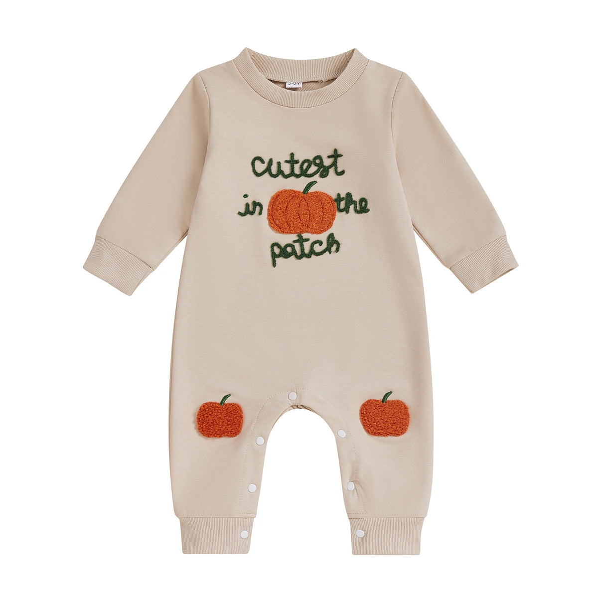 Unisex Baby Long Sleeve Crew Neck Embroidery Pumpkin Halloween Romper