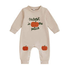 Unisex Baby Long Sleeve Crew Neck Embroidery Pumpkin Halloween Romper