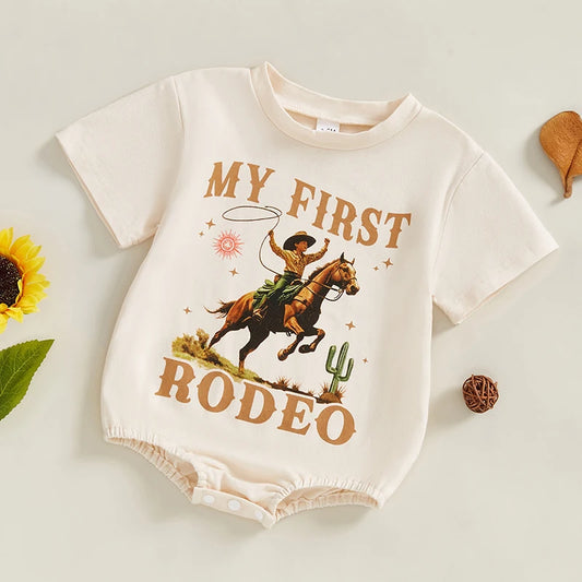 Unisex Letter Riding Horse Print Short Sleeve Infant Onesie