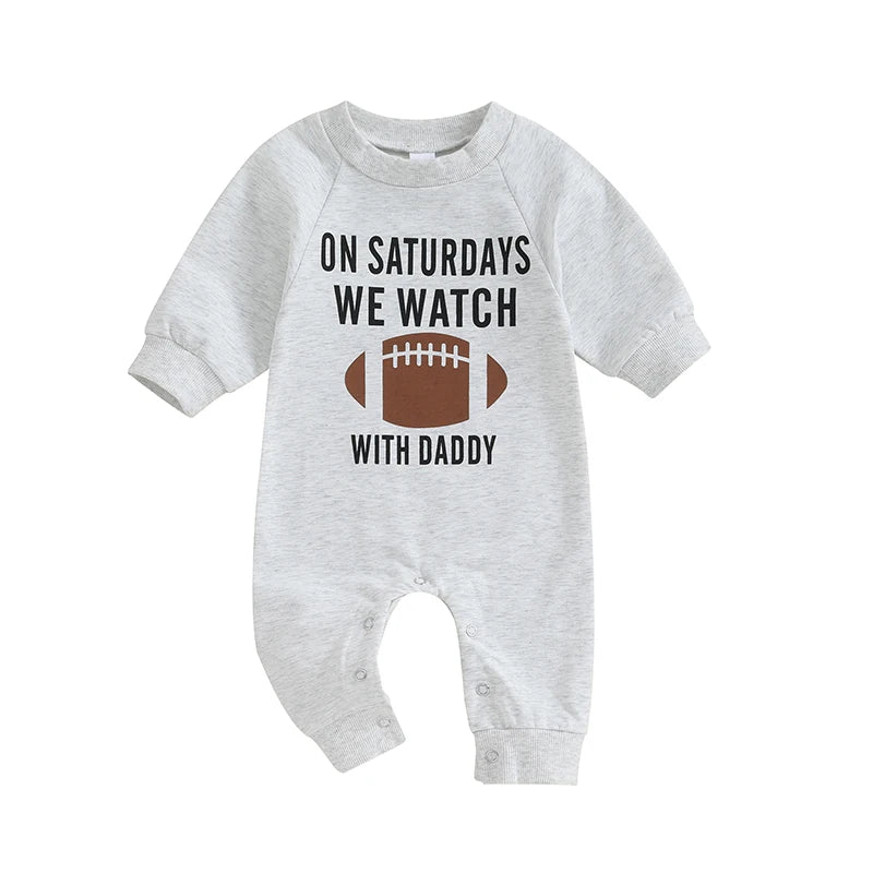0–18M Unisex Baby Football Print Long Sleeve Romper