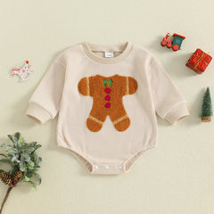 Unisex Baby Long Sleeve Gingerbread Man Embroidery Christmas Romper