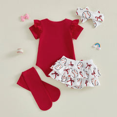 Baby Girl Letter Bow Print Baseball Season Outfit