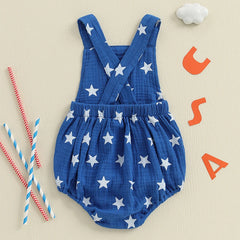 Baby Girls Boys Romper Sleeveless Stars Print Summer Bodysuit Overalls 4th of July Clothing