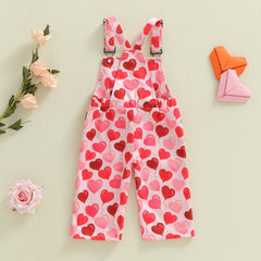 Baby Girl Valentines Day Heart Print Overalls
